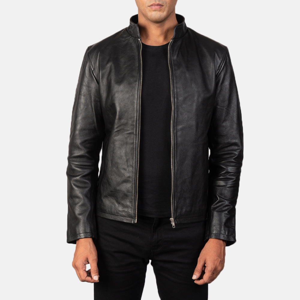 "Levi Black Leather Biker Jacket – Premium Cowhide with Classic Biker Details"