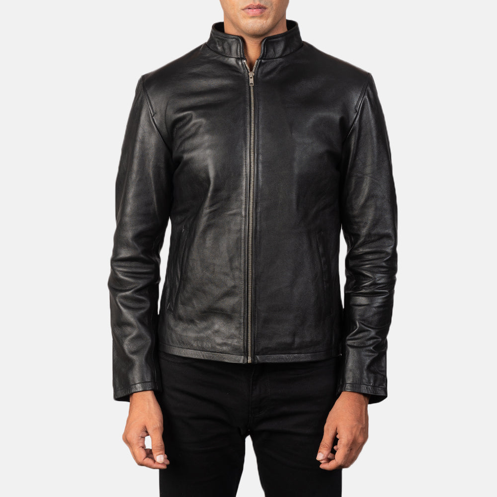 "Levi Black Leather Biker Jacket – Premium Cowhide with Classic Biker Details"