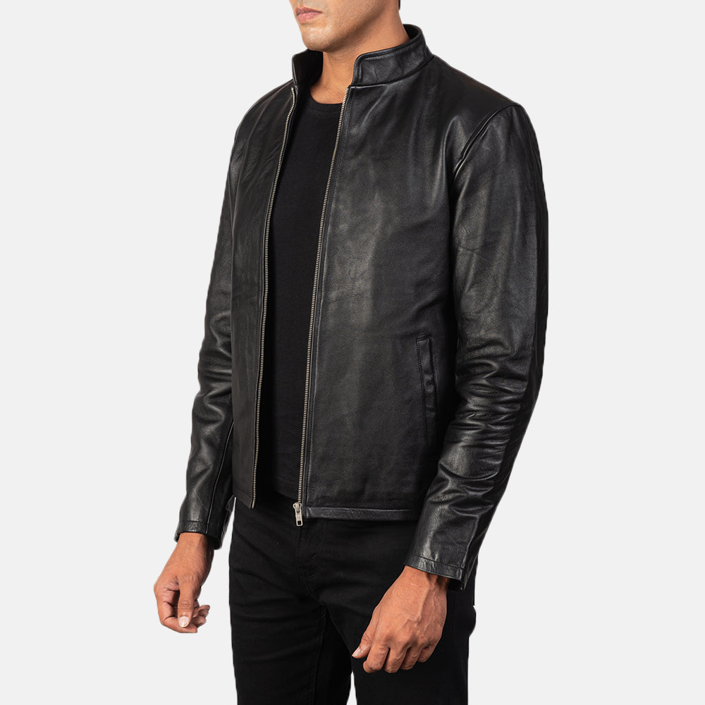 "Levi Black Leather Biker Jacket – Premium Cowhide with Classic Biker Details"