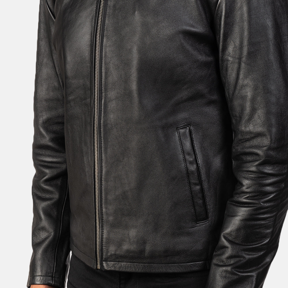 "Levi Black Leather Biker Jacket – Premium Cowhide with Classic Biker Details"