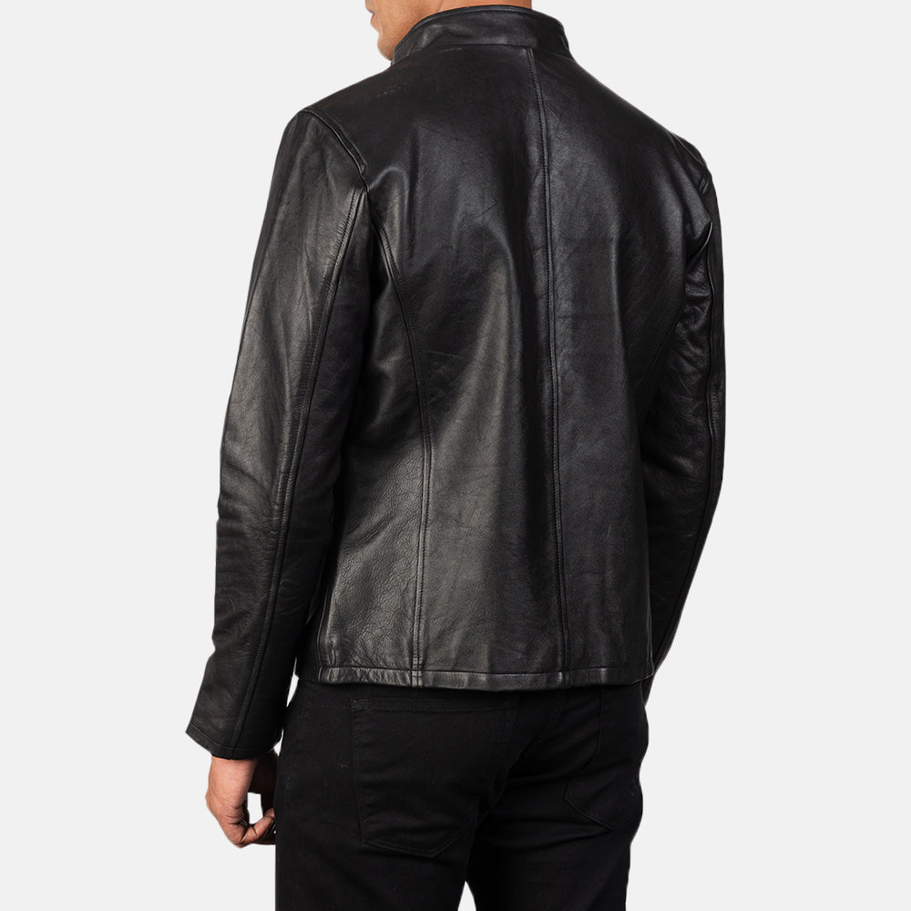 "Levi Black Leather Biker Jacket – Premium Cowhide with Classic Biker Details"