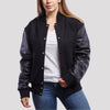 Charlotte Black Wool Body & Black Leather Sleeves Varsity Jacket