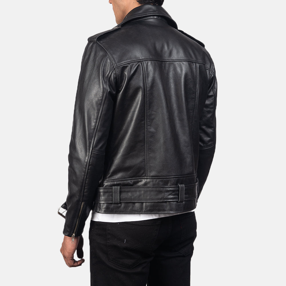 "Elijah Black Leather Biker Jacket – Premium Cowhide with Classic Biker Details"