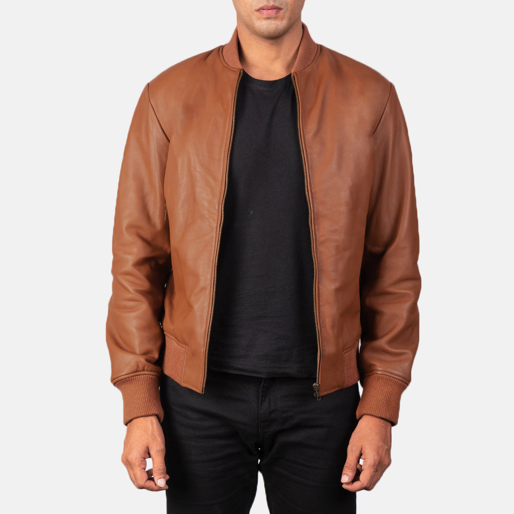 "Jack Green Leather Bomber Jacket – Semi-Aniline Sheepskin with Varsity Collar"