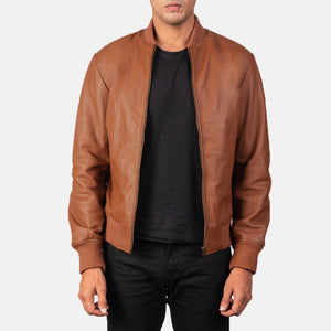 "Jack Green Leather Bomber Jacket – Semi-Aniline Sheepskin with Varsity Collar"