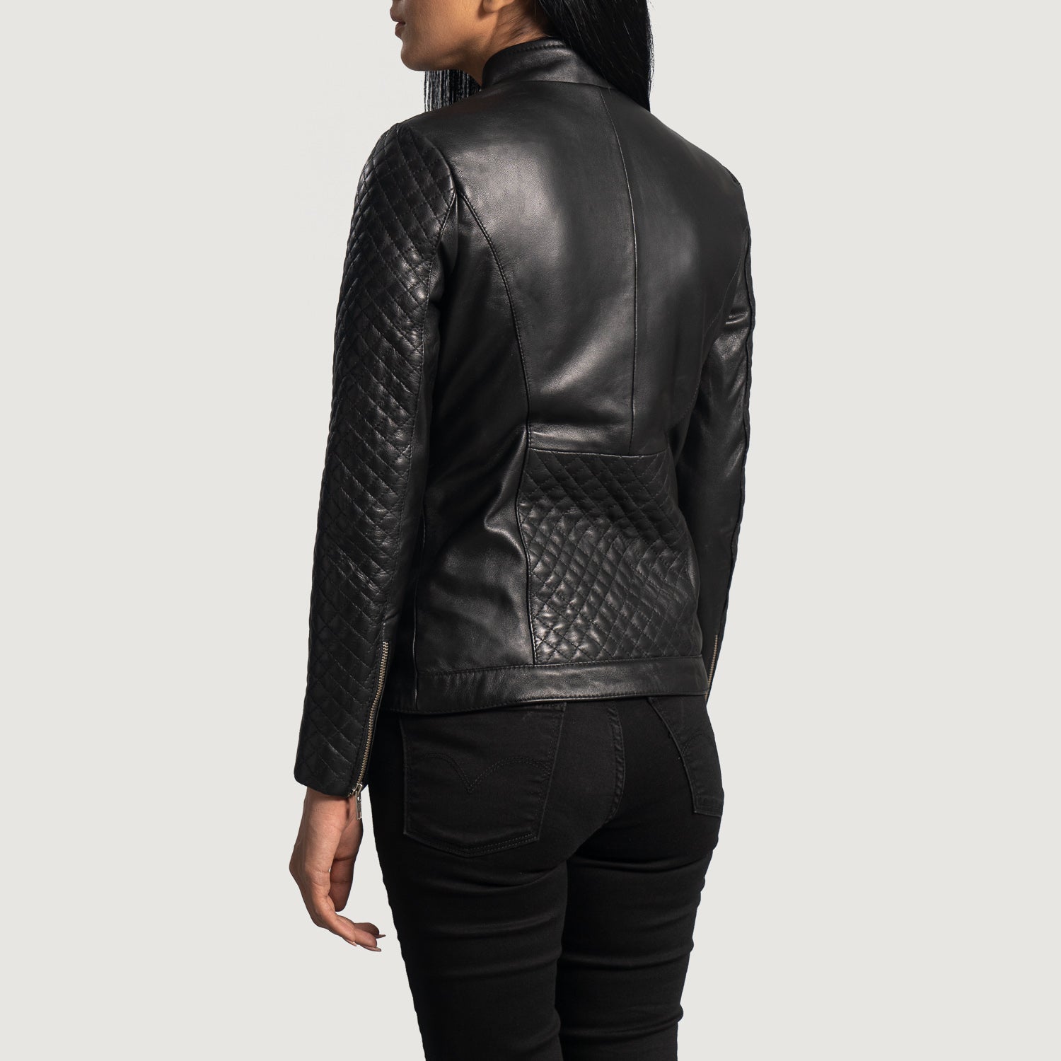 Lily Quilted Black Leather Biker Jacket