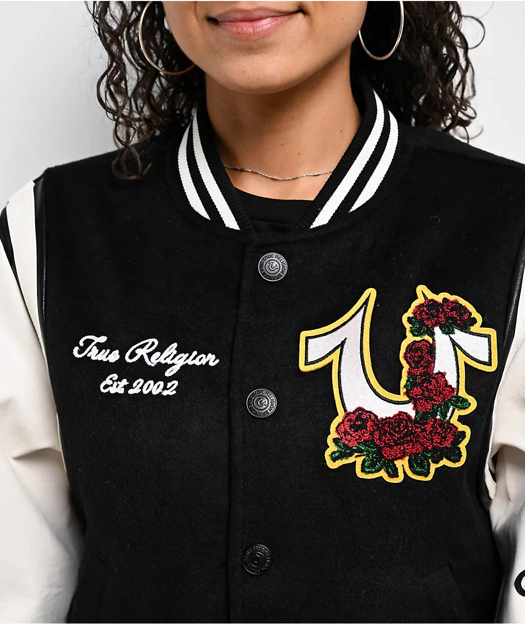 Black & Cream Embroidered Varsity Jacket