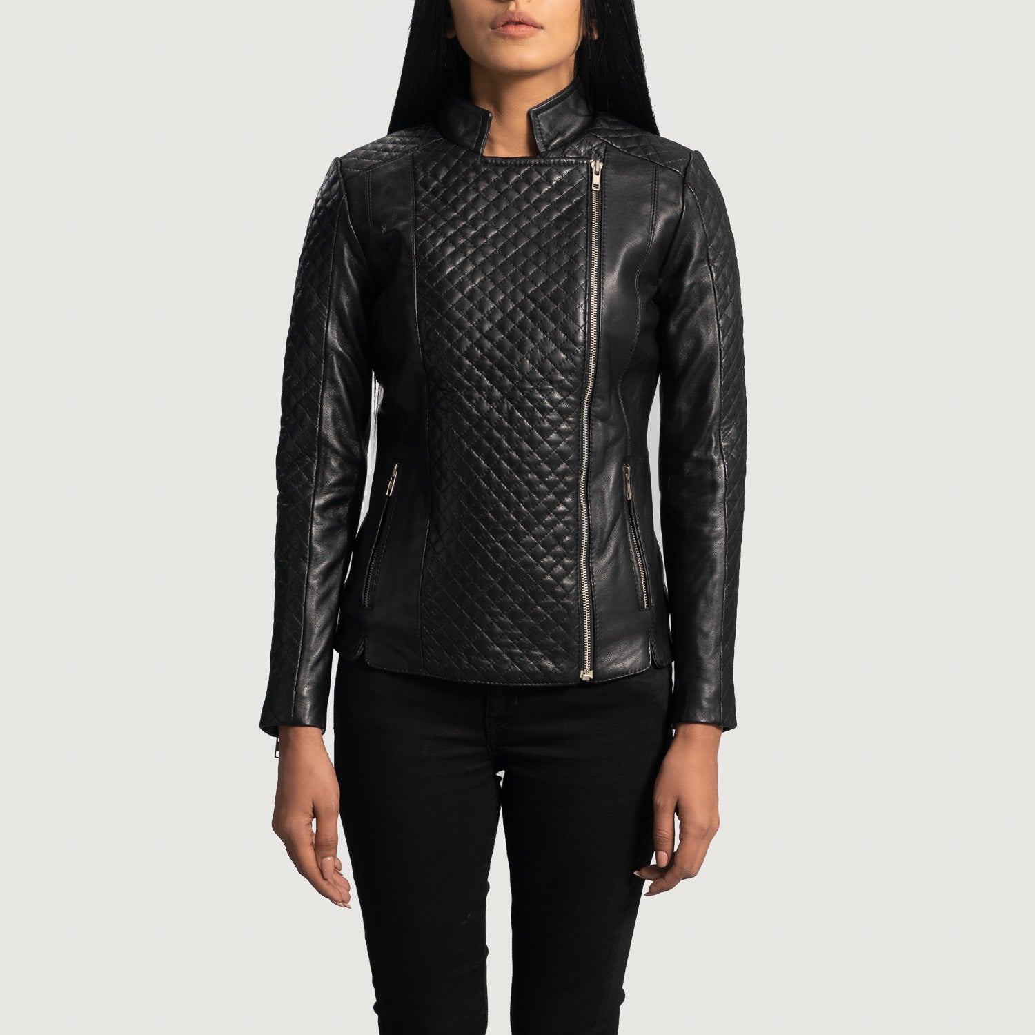 Lily Quilted Black Leather Biker Jacket