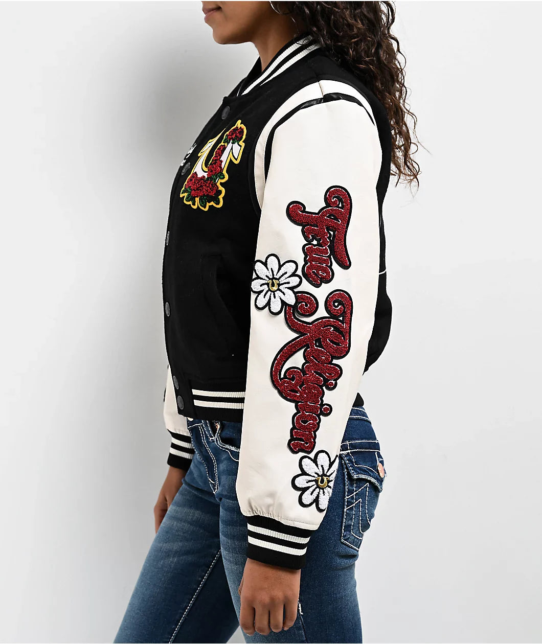 Black & Cream Embroidered Varsity Jacket