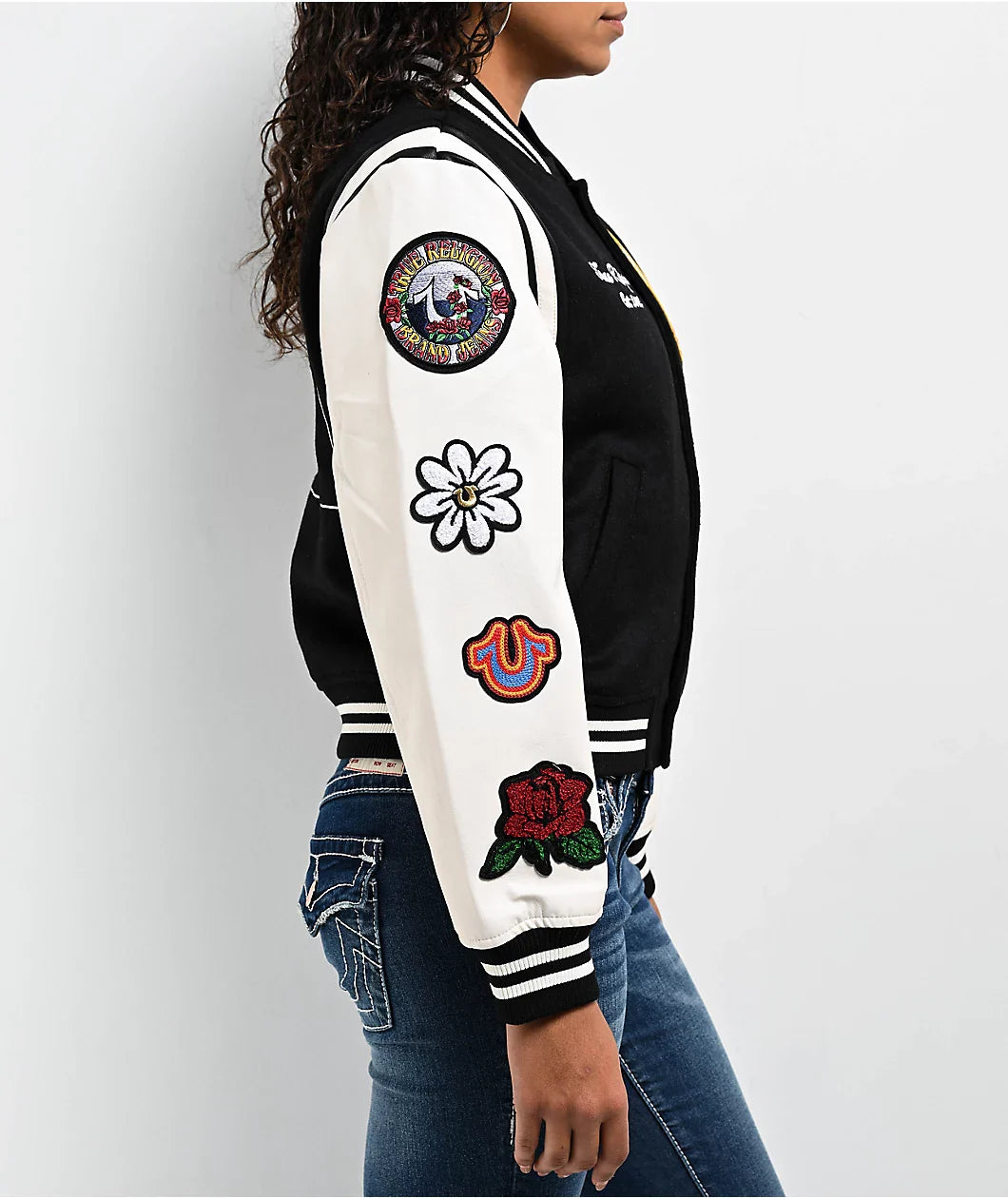 Black & Cream Embroidered Varsity Jacket