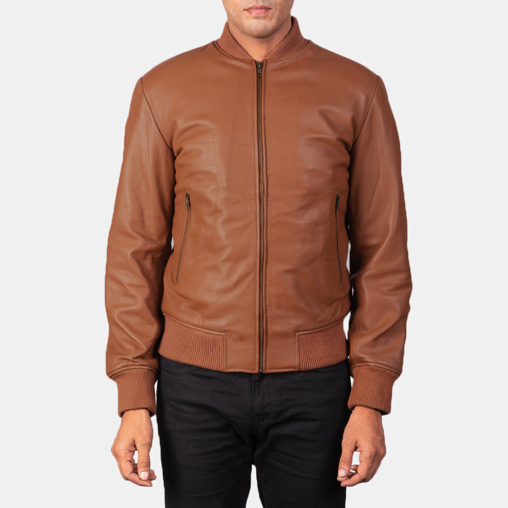 "Jack Green Leather Bomber Jacket – Semi-Aniline Sheepskin with Varsity Collar"