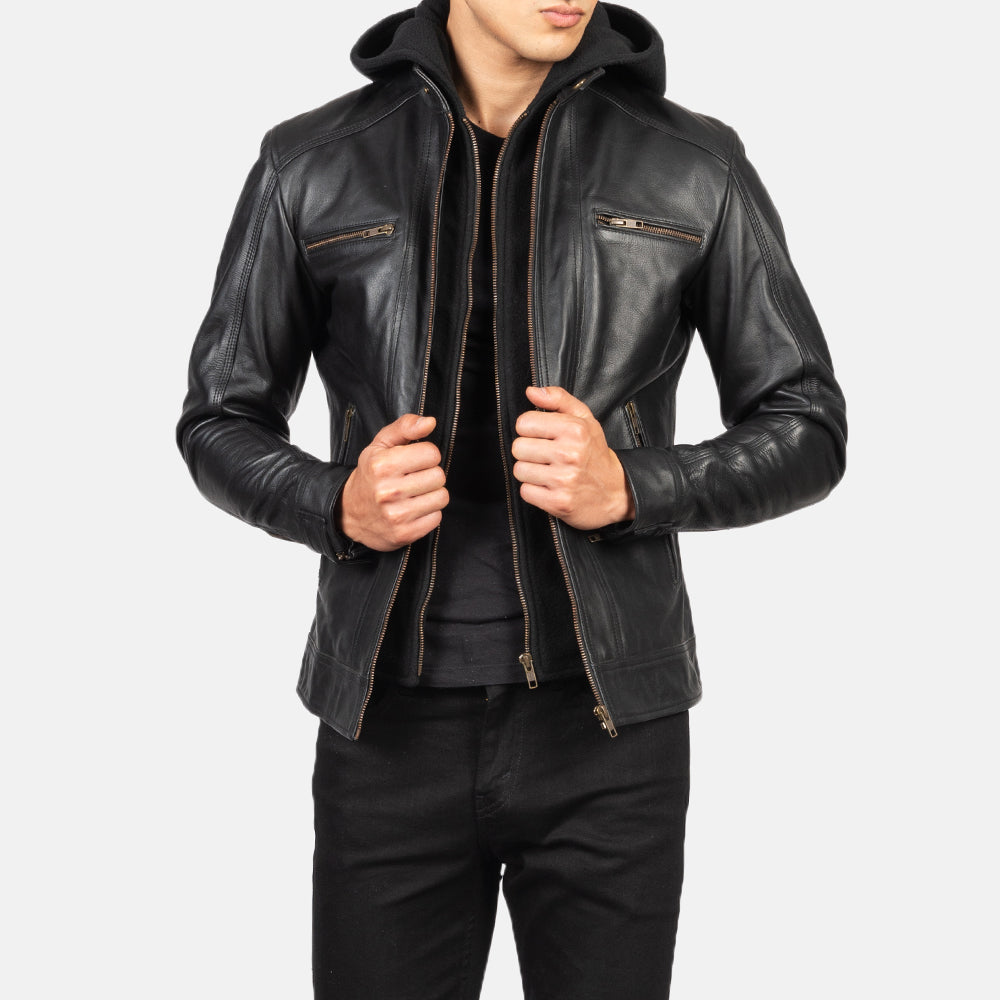 Benjamin Vintage Brown Hooded Goatskin Leather Biker Jacket - Stylish & Durable