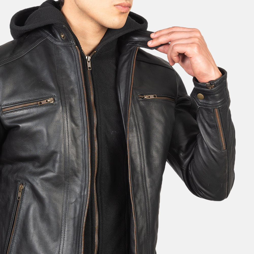 Benjamin Vintage Brown Hooded Goatskin Leather Biker Jacket - Stylish & Durable