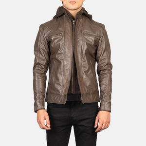 Benjamin Vintage Brown Hooded Goatskin Leather Biker Jacket - Stylish & Durable