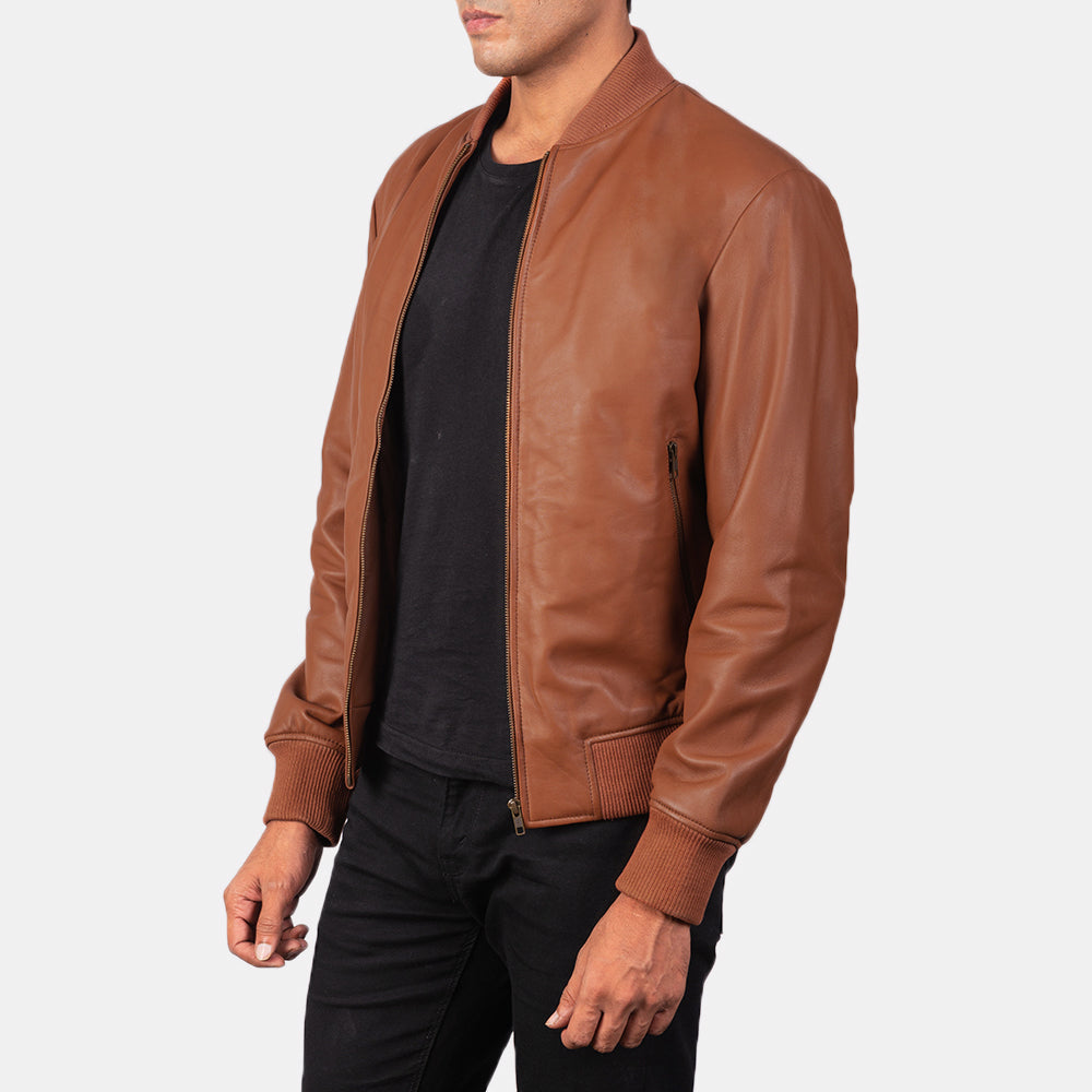 "Jack Green Leather Bomber Jacket – Semi-Aniline Sheepskin with Varsity Collar"