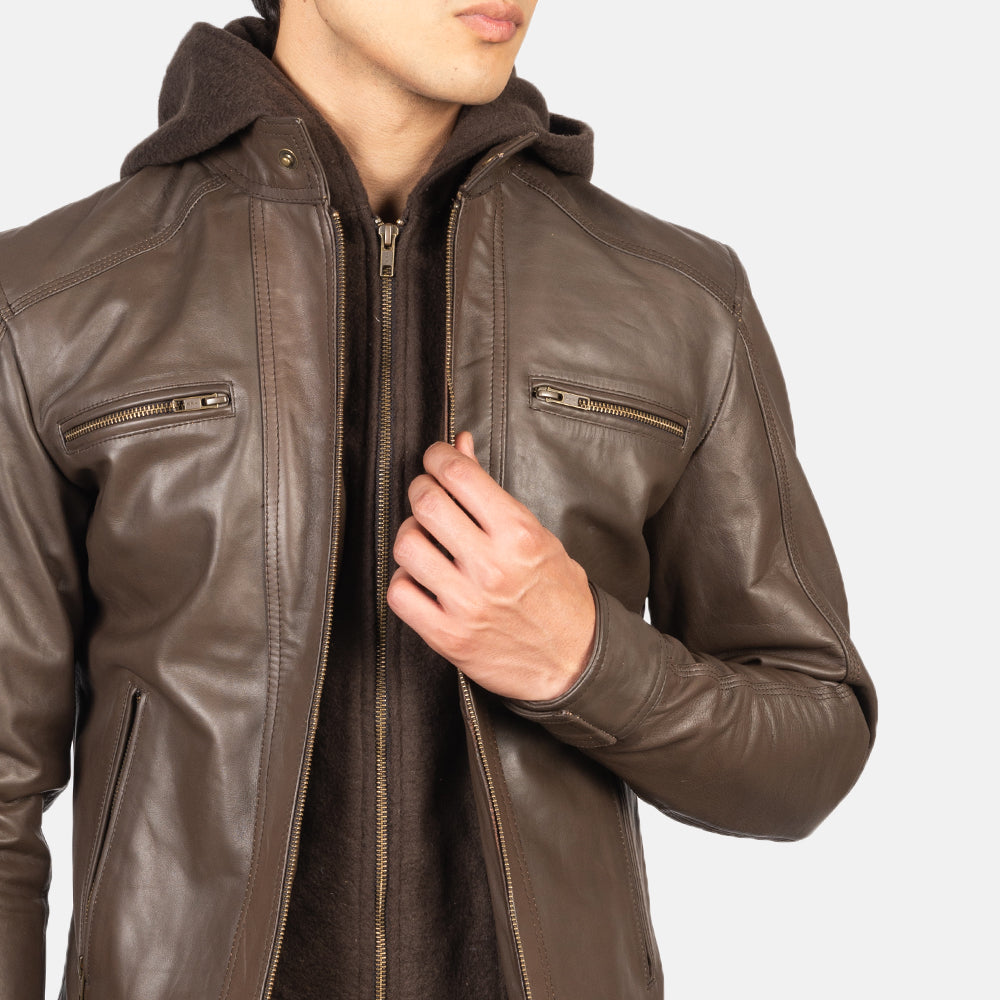 Benjamin Vintage Brown Hooded Goatskin Leather Biker Jacket - Stylish & Durable