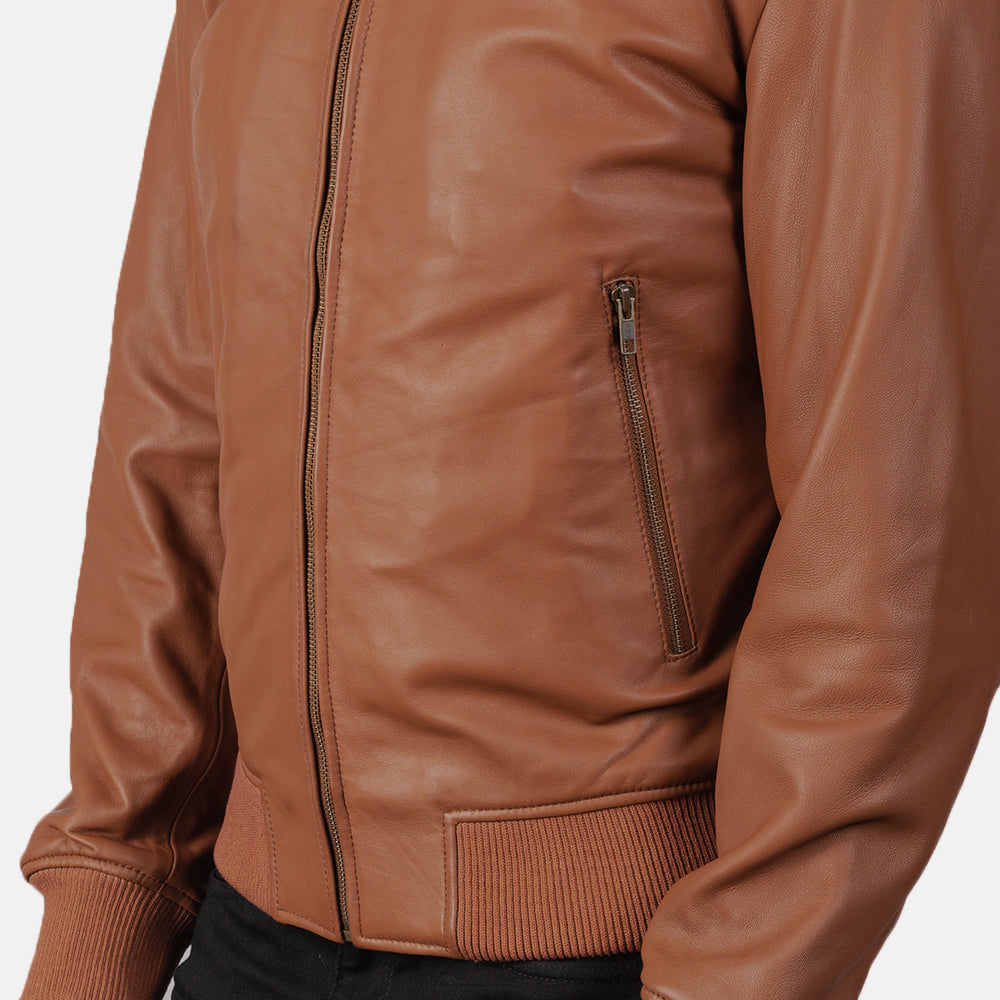 "Jack Green Leather Bomber Jacket – Semi-Aniline Sheepskin with Varsity Collar"