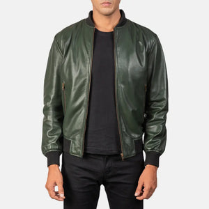 "Jack Green Leather Bomber Jacket – Semi-Aniline Sheepskin with Varsity Collar"