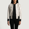 Ava Silver Leather Bomber Jacket