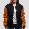 Isabella Black Wool Body & Old Gold Leather Sleeves Varsity Jacket