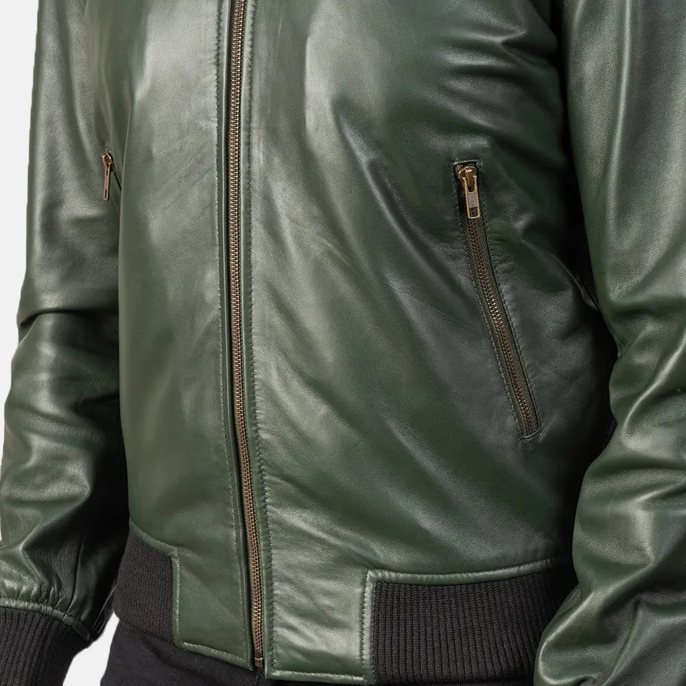 "Jack Green Leather Bomber Jacket – Semi-Aniline Sheepskin with Varsity Collar"