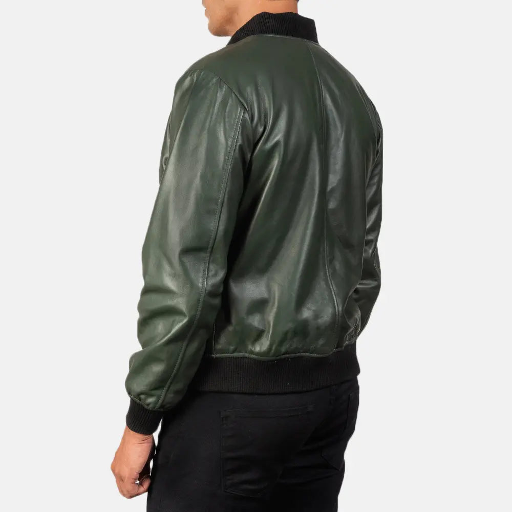 "Jack Green Leather Bomber Jacket – Semi-Aniline Sheepskin with Varsity Collar"