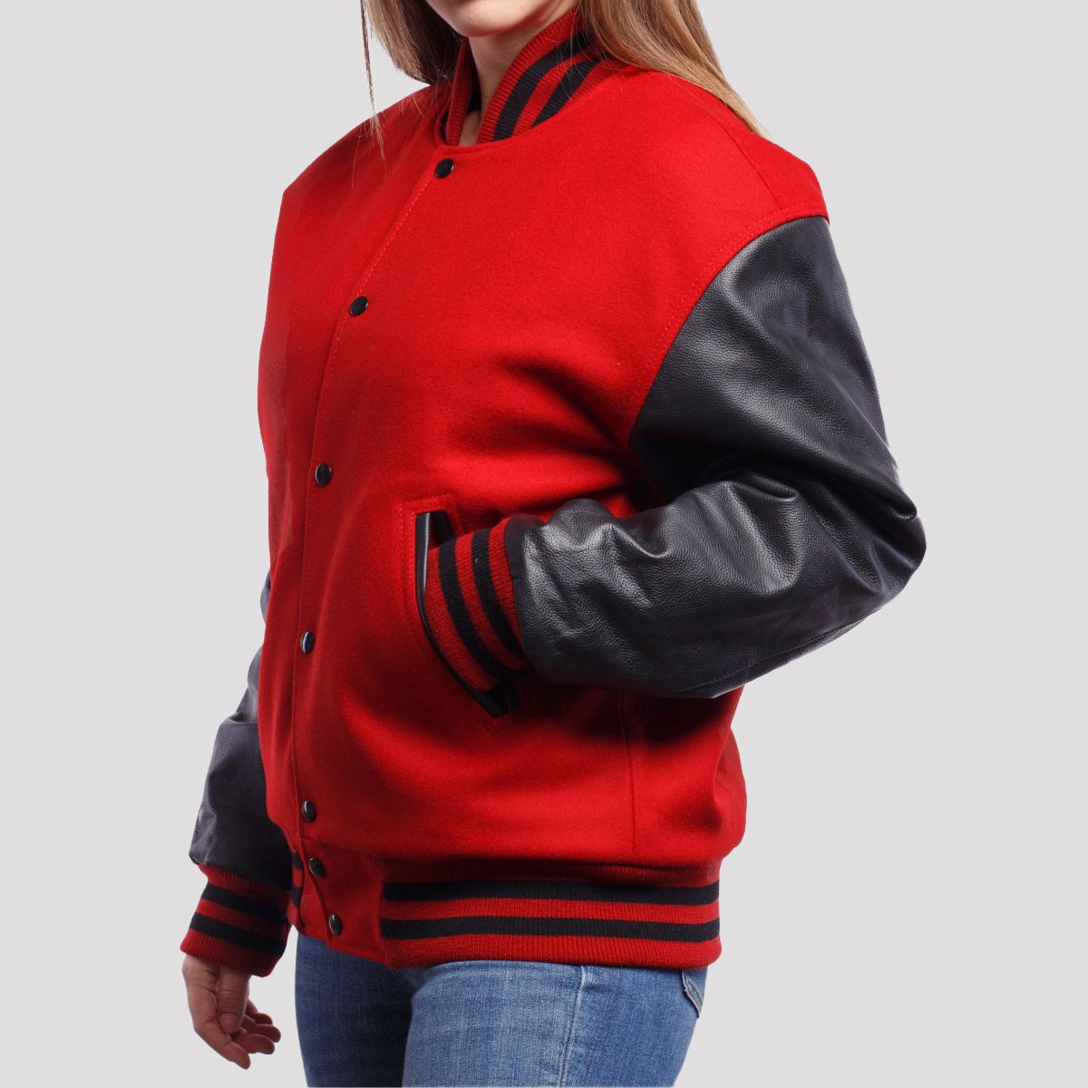 Harper Scarlet Wool Body & Black Leather Sleeves Varsity Jacket