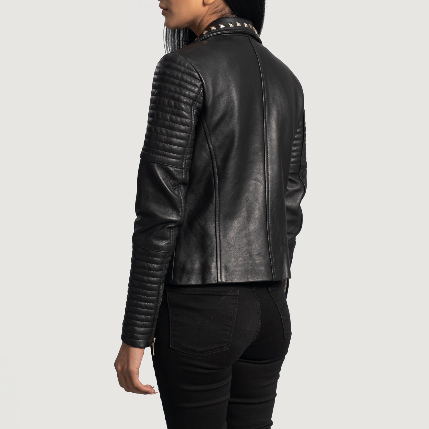 Andi Studded Black Leather Biker Jacket