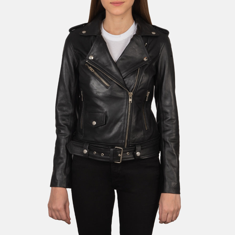 Charlotte Black Leather Biker Jacket