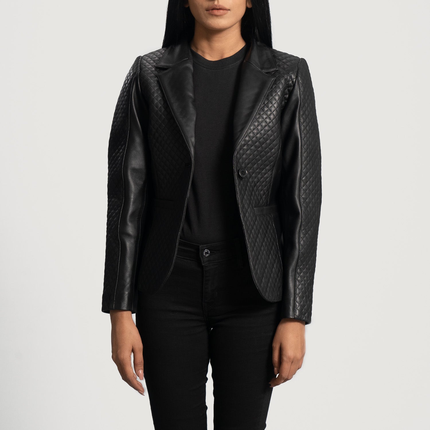 Andi Quilted Black Leather Blazer