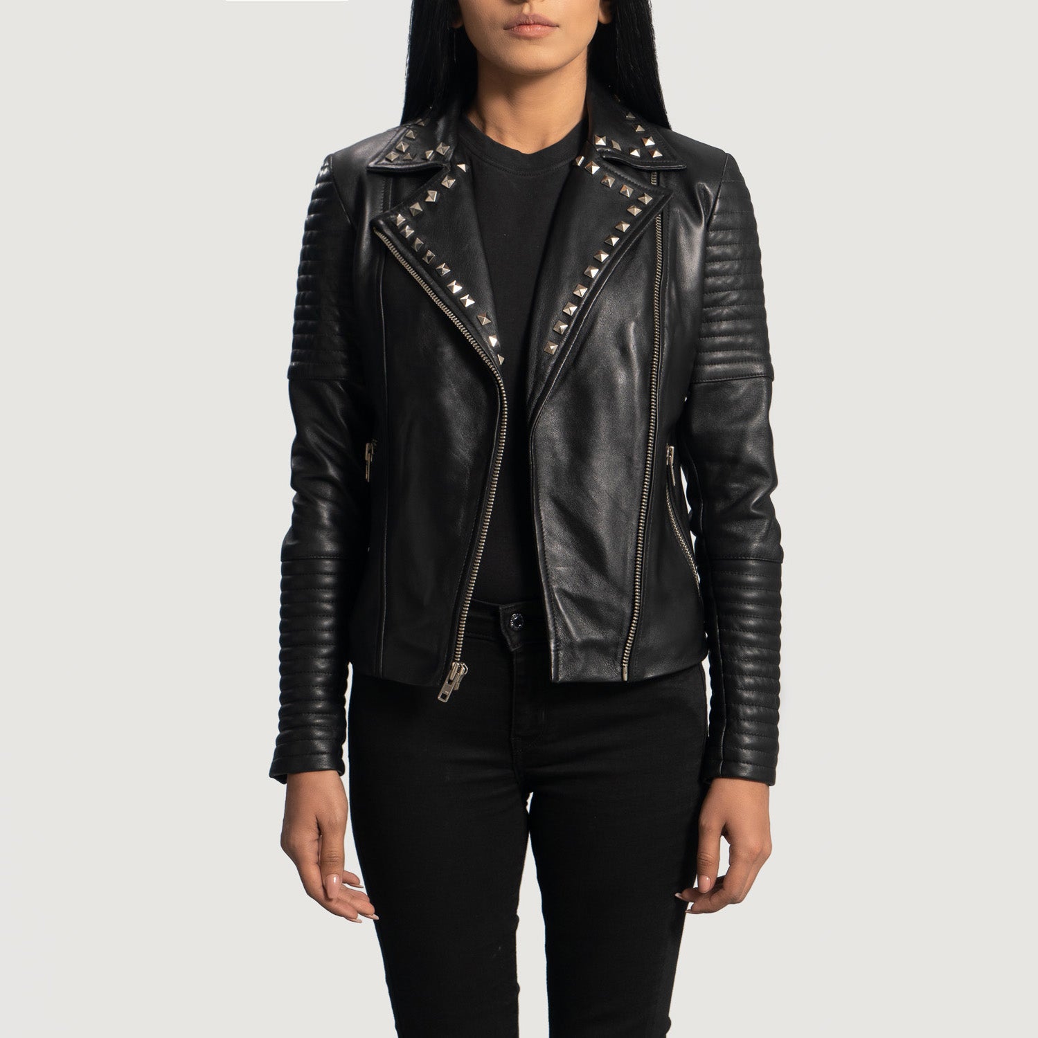 Andi Studded Black Leather Biker Jacket