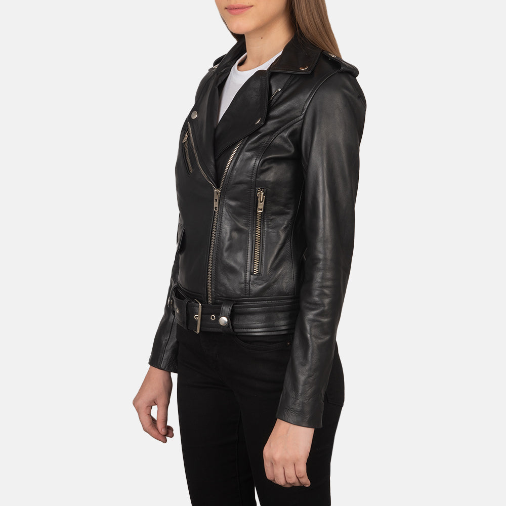 Charlotte Black Leather Biker Jacket