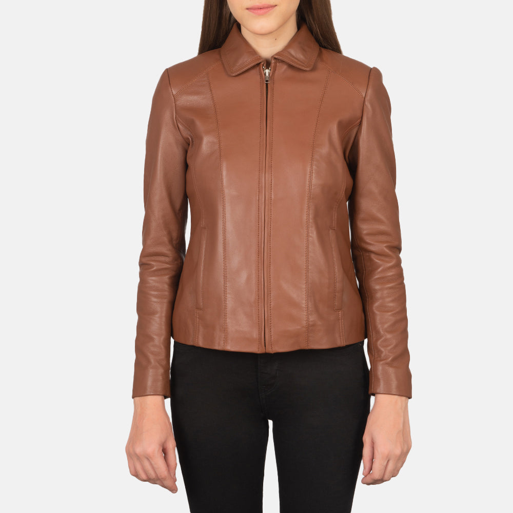 Elizabeth Brown Leather Biker Jacket