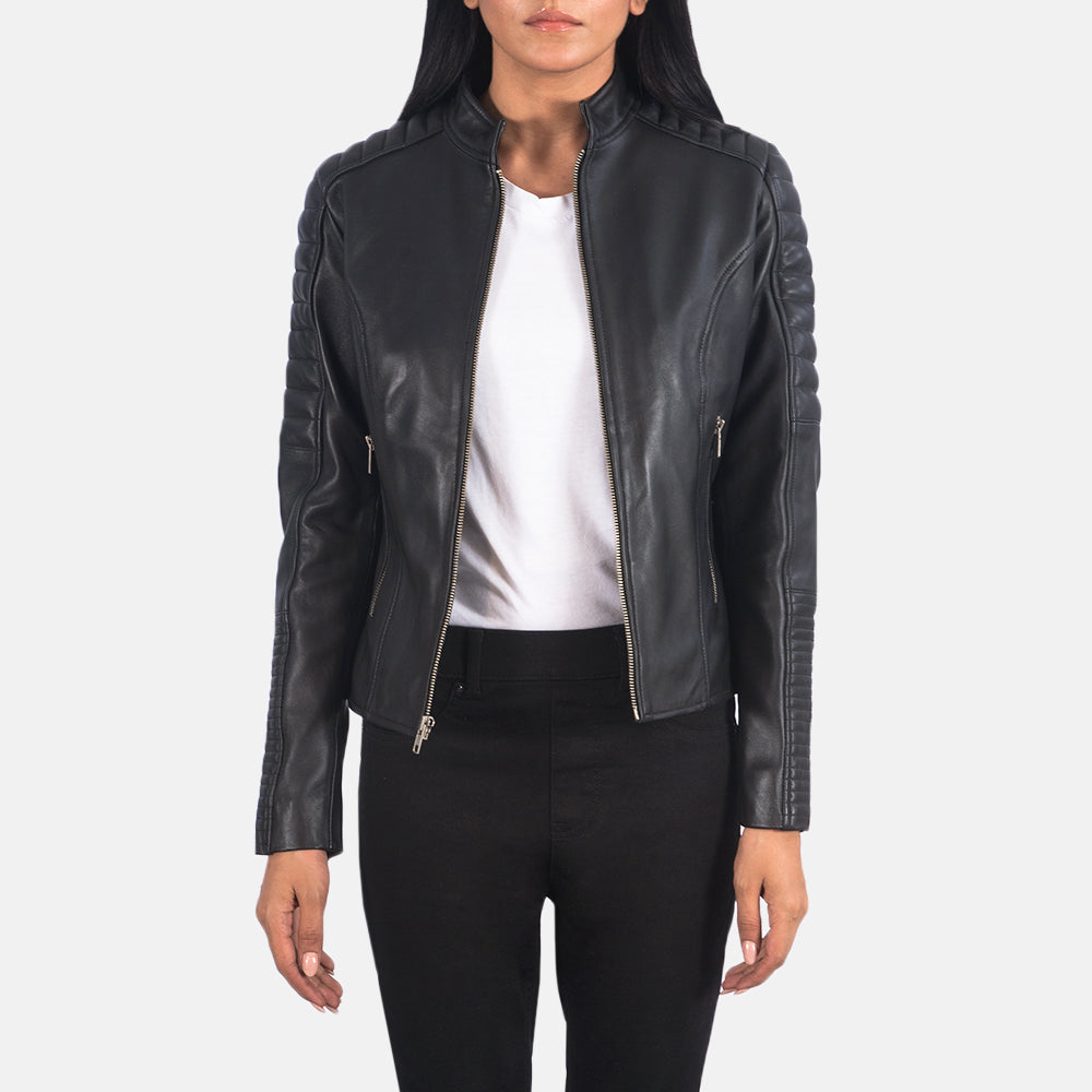 Emily Black Leather Biker Jacket