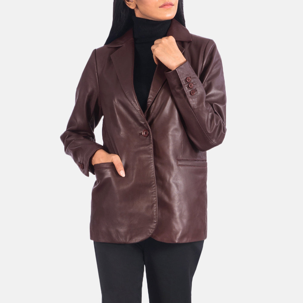 Lily Maroon Leather Blazer