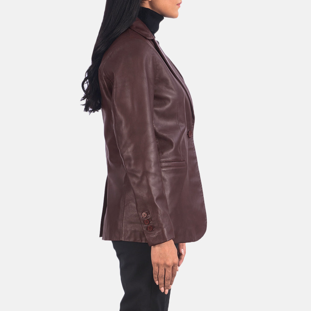 Lily Maroon Leather Blazer