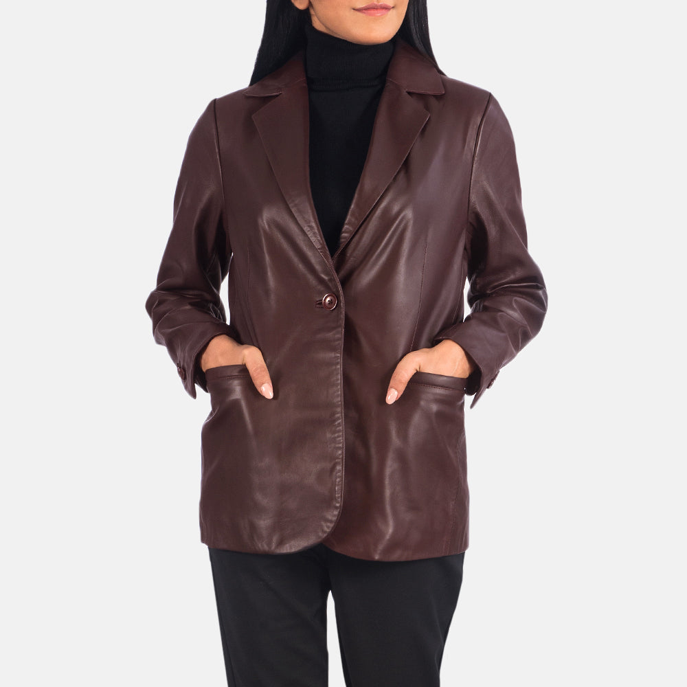 Lily Maroon Leather Blazer