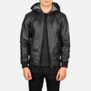 "Lucas Black Hooded Leather Bomber Jacket – Semi-Aniline Finish & Fleece Comfort"