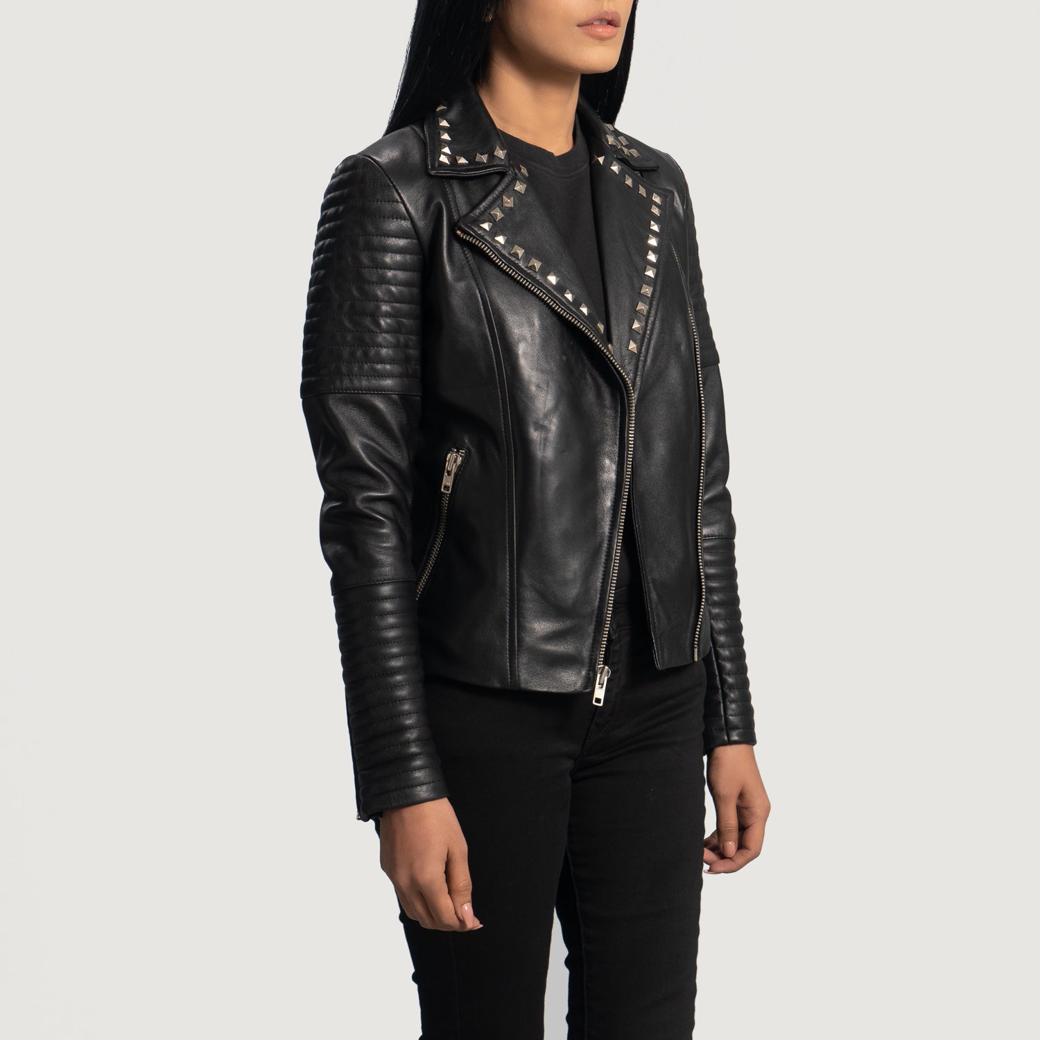 Andi Studded Black Leather Biker Jacket