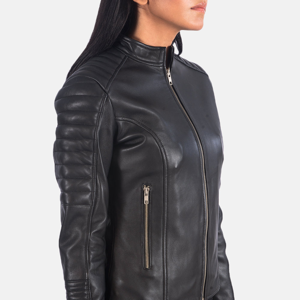 Emily Black Leather Biker Jacket