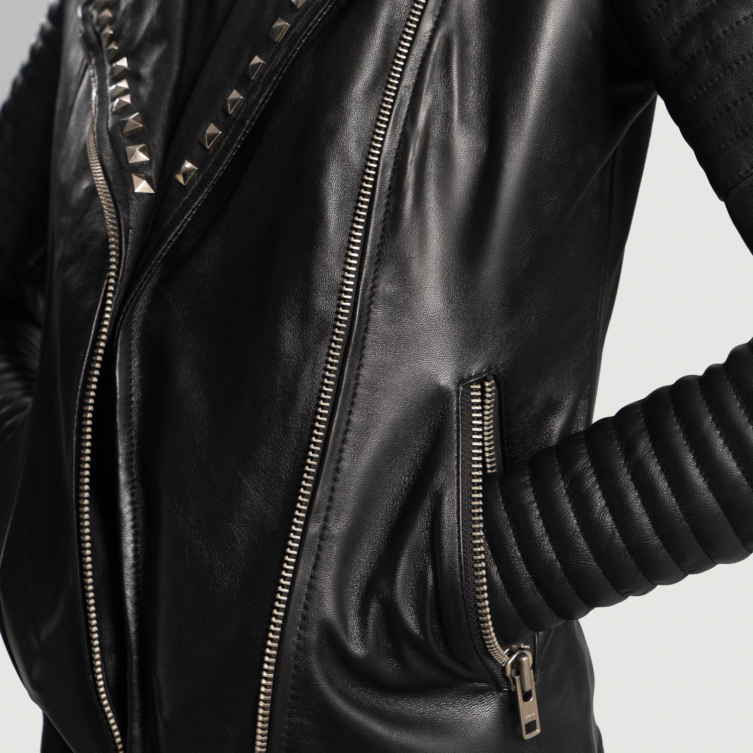 Andi Studded Black Leather Biker Jacket