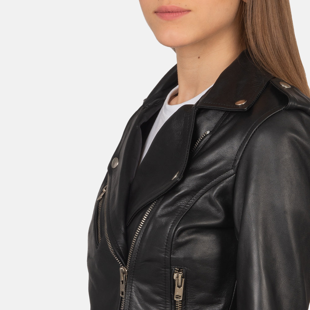 Charlotte Black Leather Biker Jacket