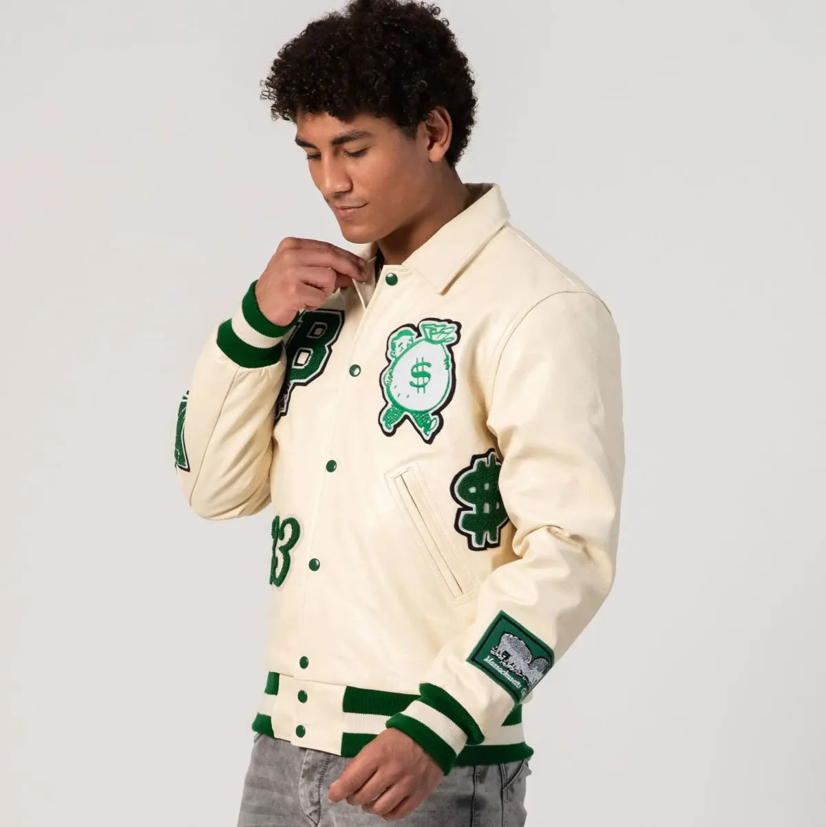 "Boston Online Exclusive All-Leather Varsity Jacket – Limited Edition City-Inspired Style"