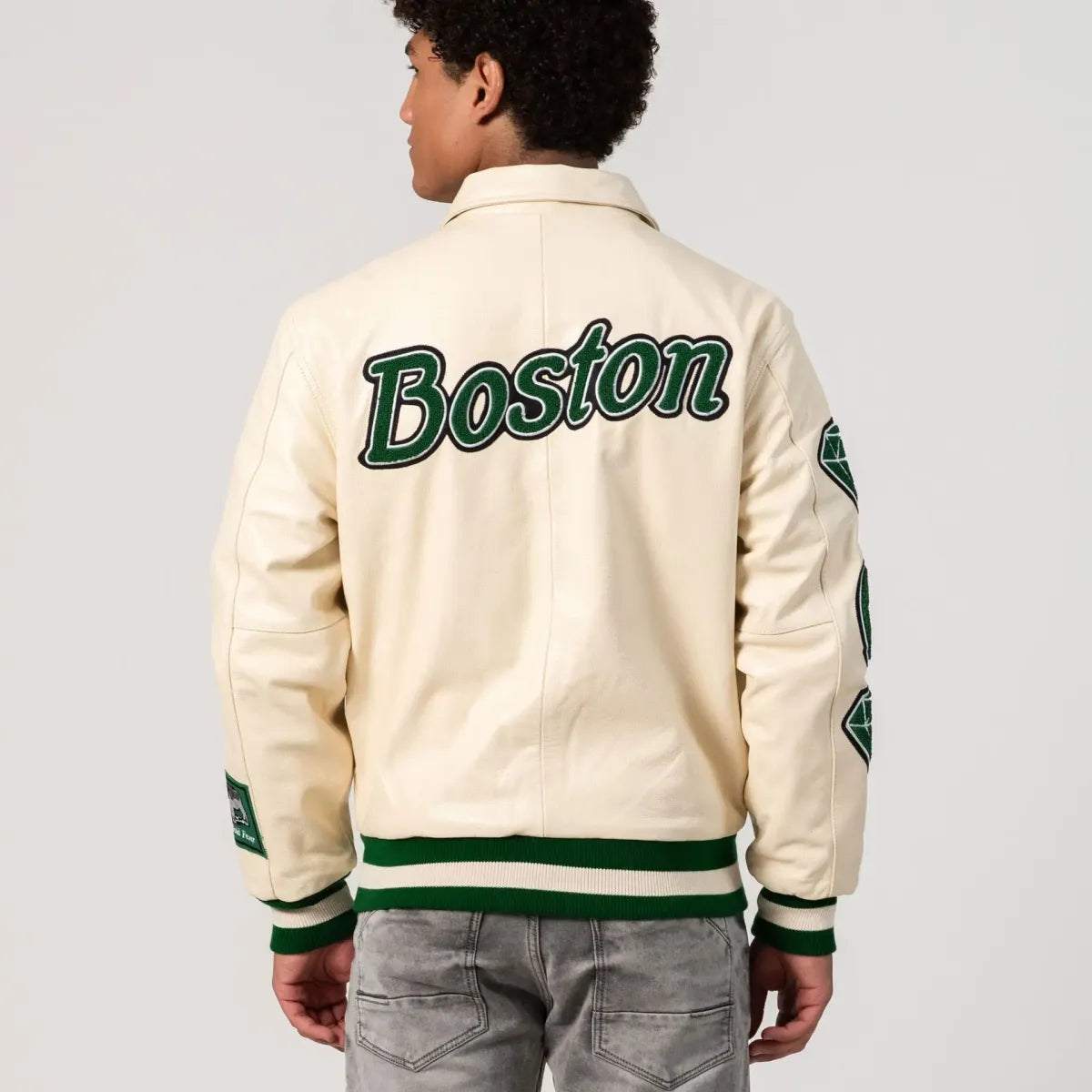 "Boston Online Exclusive All-Leather Varsity Jacket – Limited Edition City-Inspired Style"