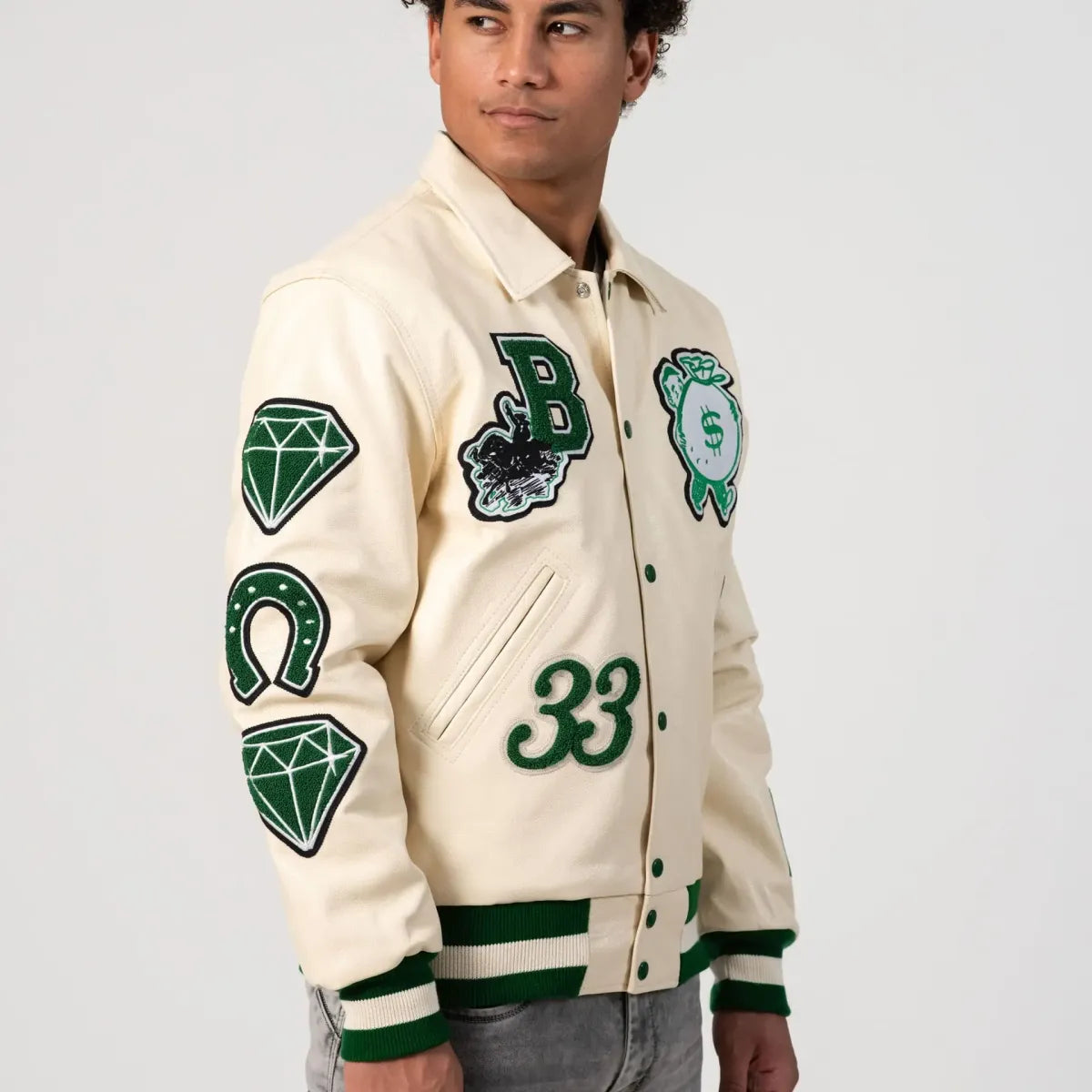 "Boston Online Exclusive All-Leather Varsity Jacket – Limited Edition City-Inspired Style"