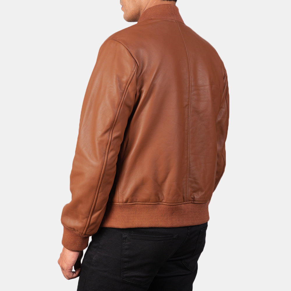 "Jack Green Leather Bomber Jacket – Semi-Aniline Sheepskin with Varsity Collar"