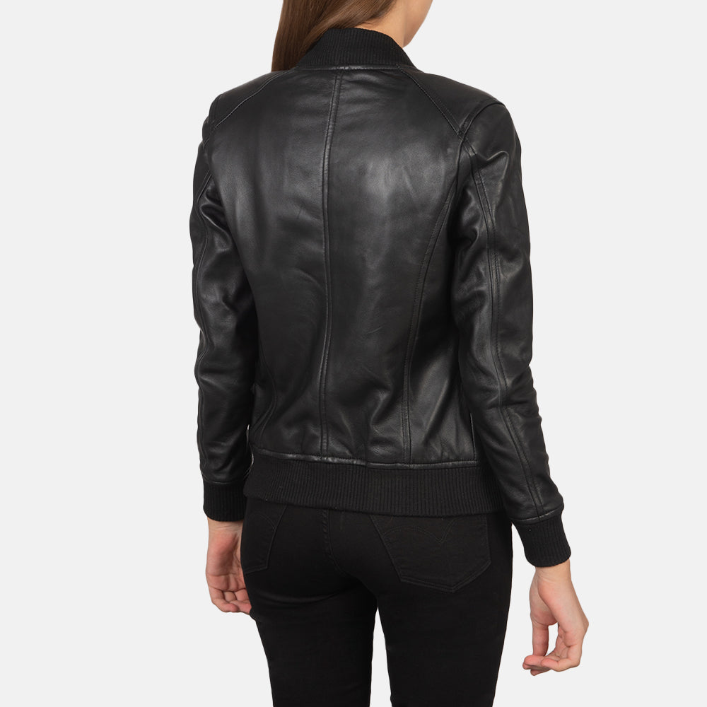 Isabella Black Leather Bomber Jacket