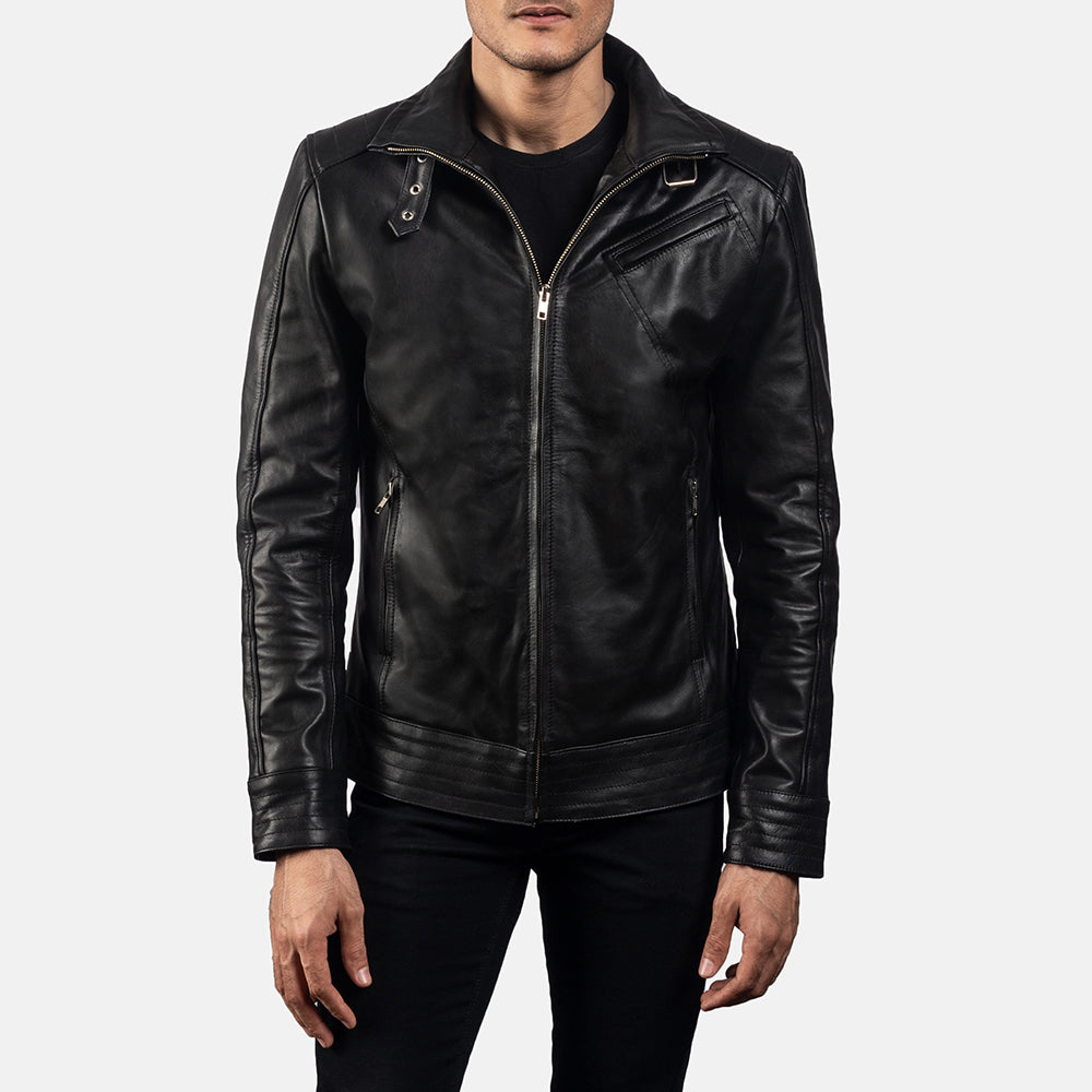 Asher Black Leather Biker Jacket - Premium Cowhide Design