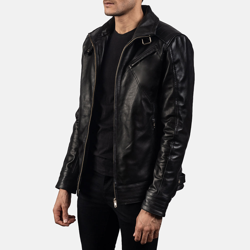 Asher Black Leather Biker Jacket - Premium Cowhide Design