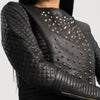 Sarah Black Studded Leather Biker Jacket